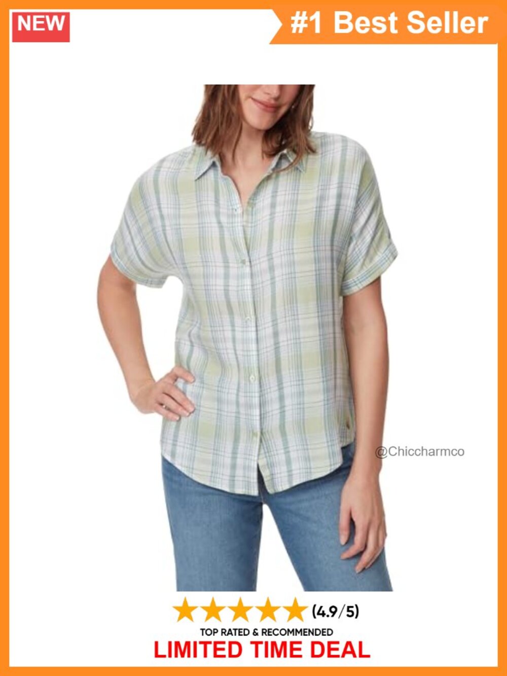 Womens Plaid Button Down Blouse Short Sleeve High Low Loose Fit